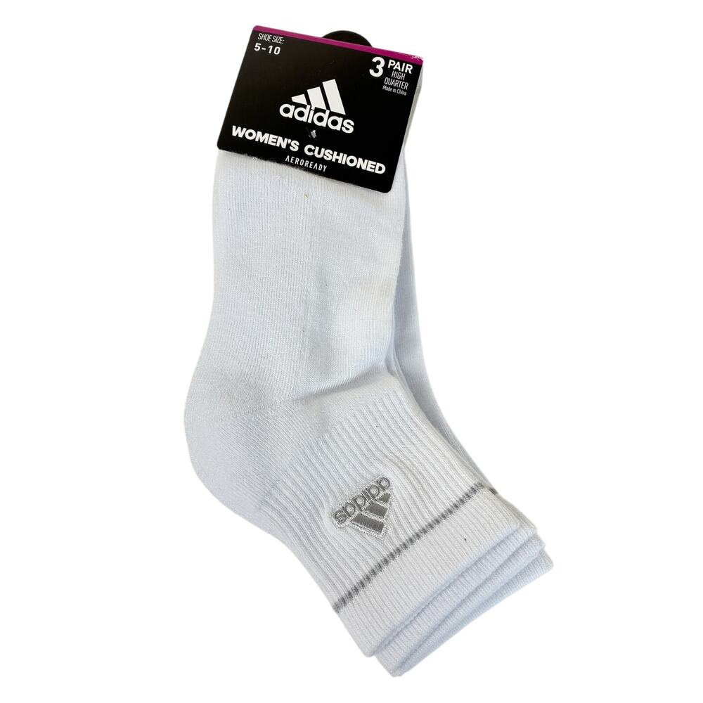 Adidas 3-Pairs White Cushioned AeroReady High Quarter Socks NWT Womens Sz 5-10